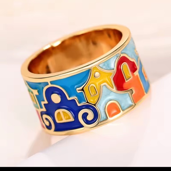 Colorful Enamel Gold Ring - Picture 5 of 9